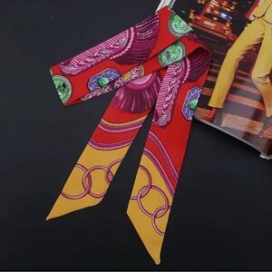 NEW Red & Orange Epaulette Twilly With Orange Box & Bow